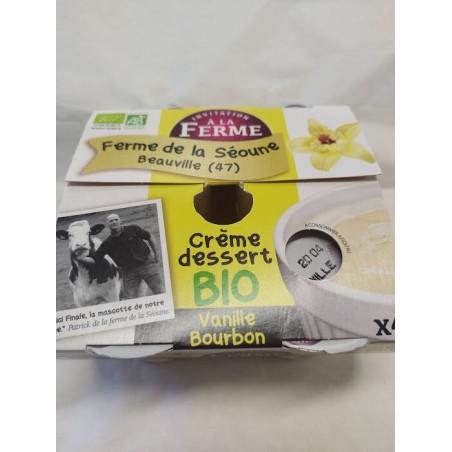 Crème dessert à la vanille Bourbon   BIO 4x125 gr   Ferme de la Séoune (47)