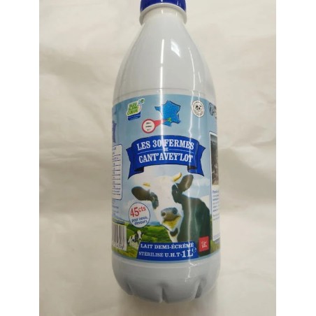 Lait de vache DEMI ECREME  1L Les 30 Fermes